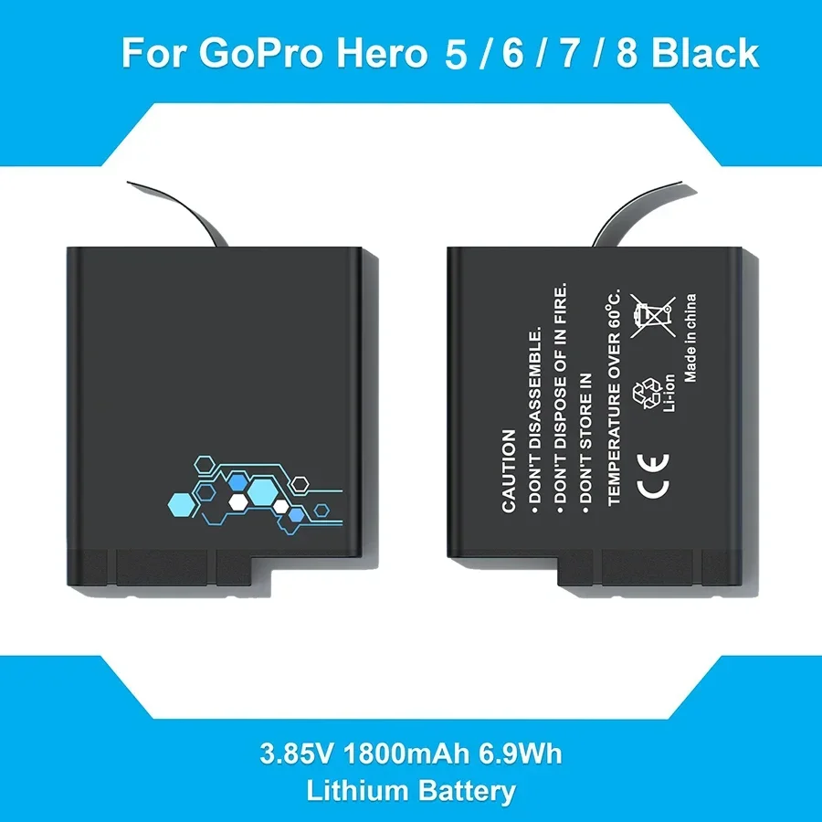 1800mAh Battery FOR GoPro or USB Accurate Display Charger for GoPro Hero8 Hero7 Hero6 Hero5 Black for Go Pro Camera Accessory