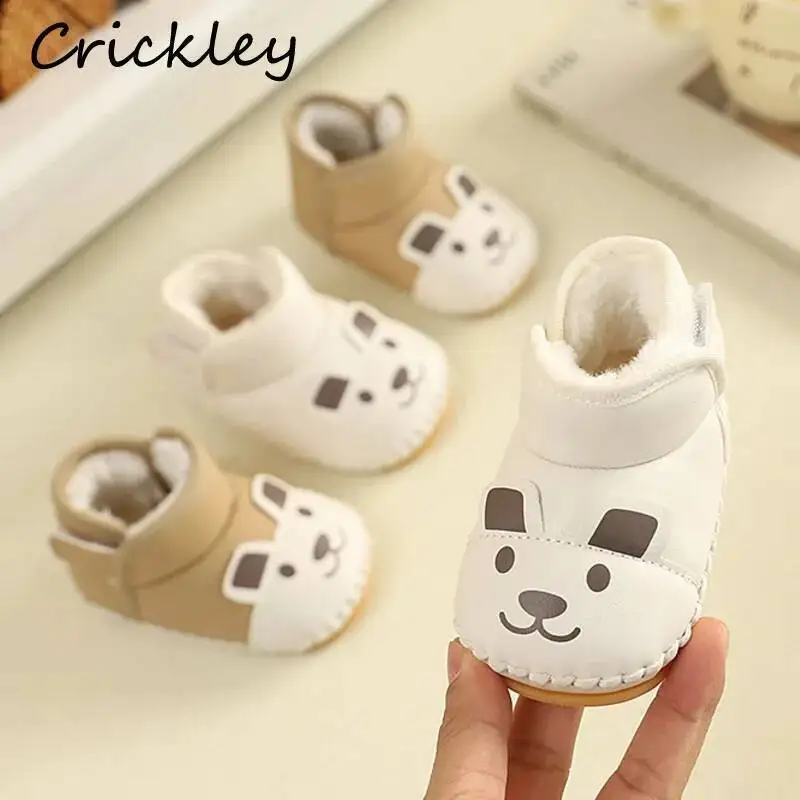 الكرتون الدب طفل الفتيان الفتيات حذاء كاجوال بولي Plash أفخم الدافئة الرضع الاطفال الأولى المشي الأحذية هوك حلقة المضادة للانزلاق الأطفال أحذية الشتاء #1
