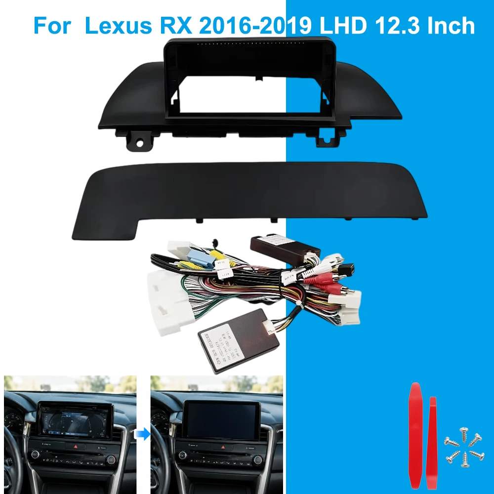 For Lexus RX 2016-2019 LHD 12.3 Inch Car Radio Fascia Frame Dash Panel Optional Wiring Harness CANBUS Kit