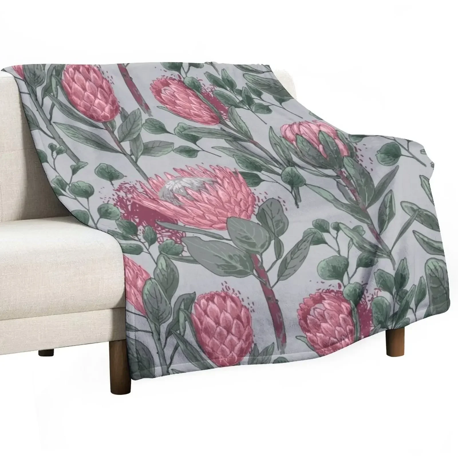 Exotic flower Protea pink pattern, Botanical illustration vector Throw Blanket Plaid decorative Blankets