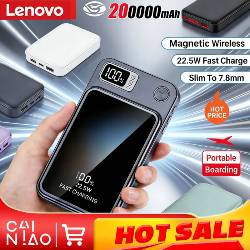 

Lenovo 100000mAh Magnetic Power Bank Wireless Fast Charger For Magsafe Portable Auxiliary Battery Pack For iphone Samsung Xiaomi