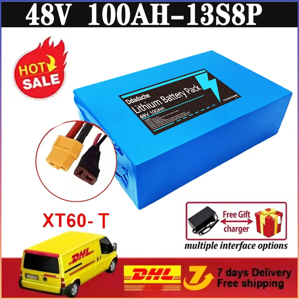 48V Power-Akku 13S8P 100Ah 18650 Wiederaufladbarer Li-Ionen-Akku mit hoher Leistung und BMS für Motorrad, Roller, Fahrrad