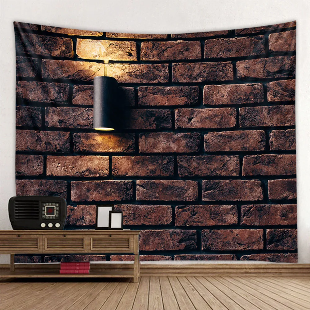 3D brick wall sunlight tapestry retro stone wall hanging cloth Bohemian art print tapestry home living room bedroom decoration - Image 3