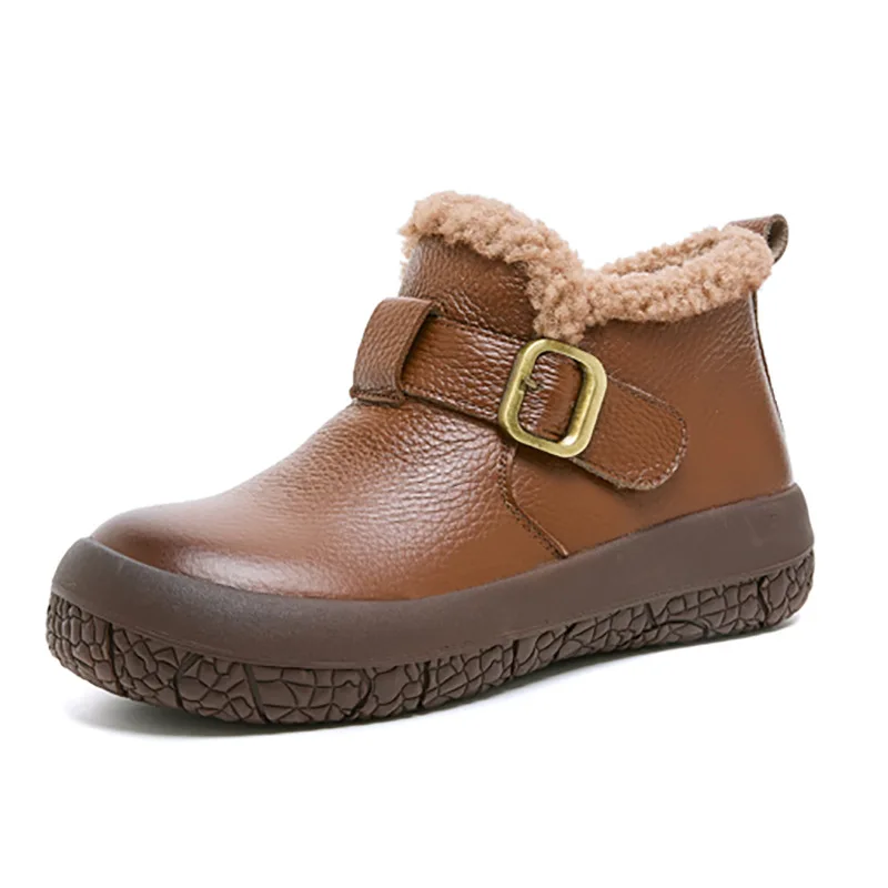 

Autumn and winter head layer cowhide short boots warm and fluffy snow boots non-slip soft soled comfortable boots for women
