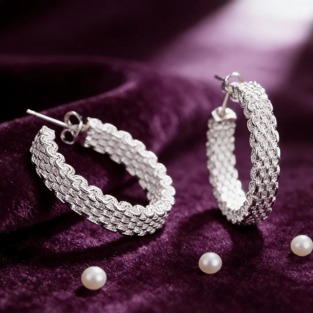 New charms 925 Sterling Silver Creative braided nettingstud Earrings for Women Birthday Gifts Street all-match party Jewelry
