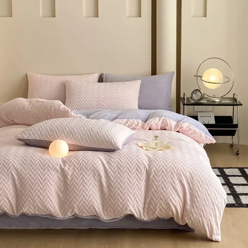 Nordic velvet home Bed linen winter double sheets set flat sheet comforter Bedding quilt duvet cover