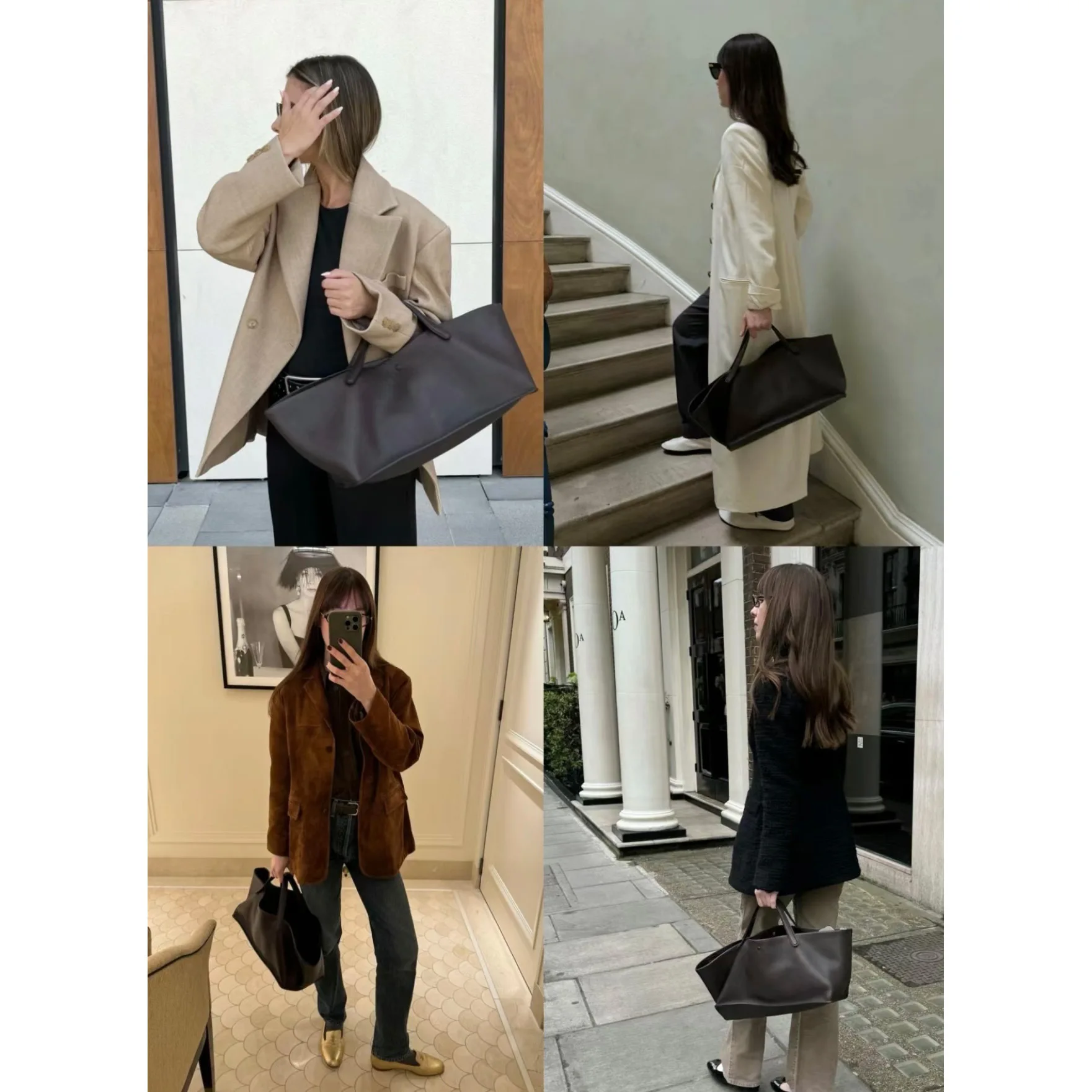 Extremely simple style 2024 new cowhide commuting large capacity tote bag, high-end and minimalist handbag