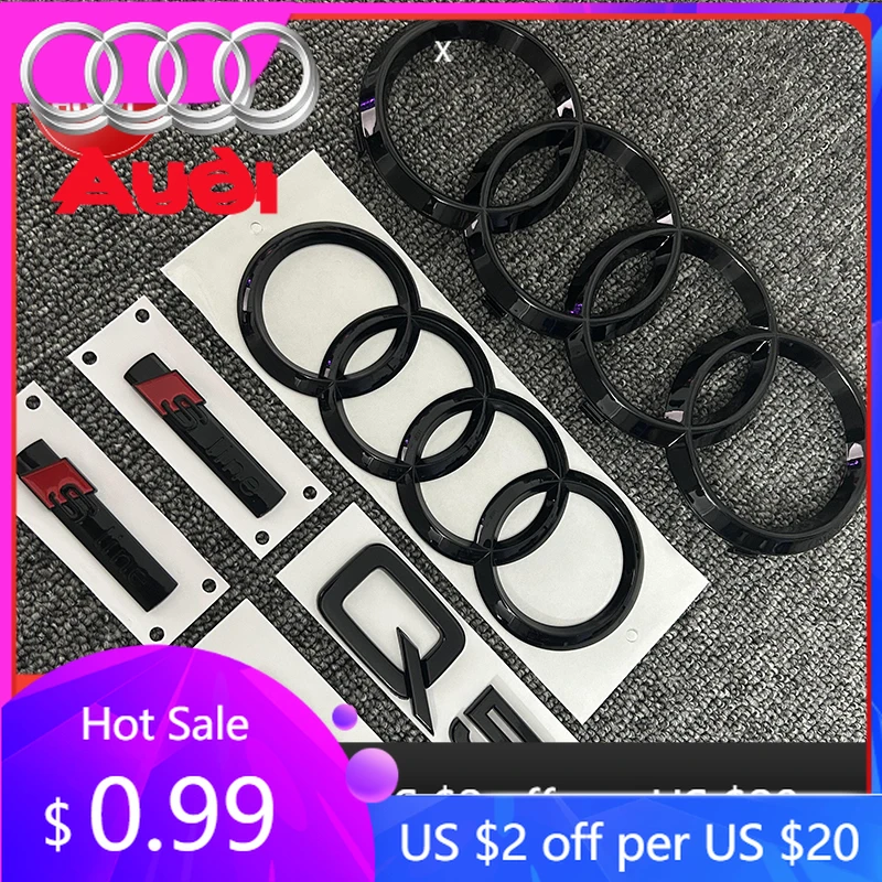 

Car Sticker Hot For Audi Hot Audi Q5 2014-2019 4-Ring Logo Emblem Set ABS Black Hood Bonnet Grill Trunk Badge Waterproof Car Acc