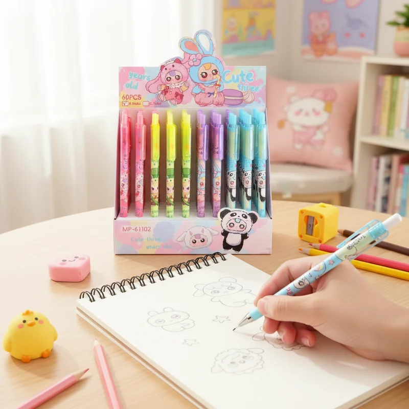 

60Pcs/Box Kawaii Mechanical Pencil Set 0.5mm Cute Cartoon Panda Bunny Lead Pencils for School Students Writing Drawing Sta