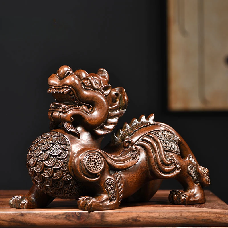 Chinese Style Solid Wood Ebony Carved Pixiu Crafts Handcrafted Statues Home Office Decorations Ornaments Room Figurines Gifts