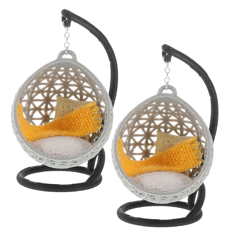 

2Pcs Miniature Swing Chair Hanging Furniture Accessory 1:30 Scale Compact Sturdy Mini Dollhouse Chair for Desk Decor DIY Craft