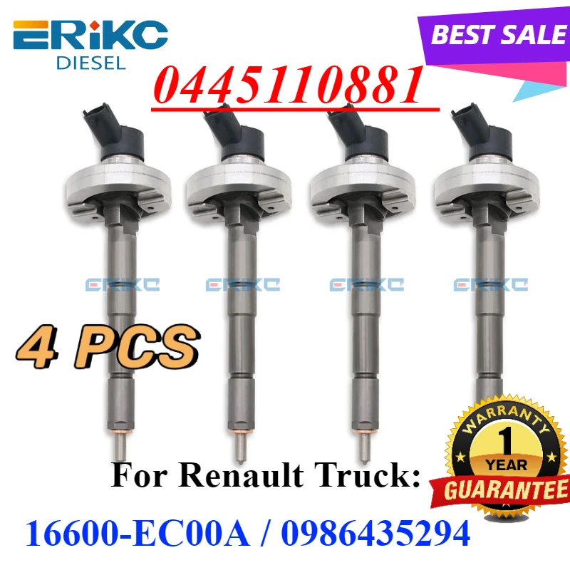 4PC 0445110881 16600-DC00A Diesel Injector Nozzle 16600DC00A Engine Sprayer Parts 0986435294 for Bosch Nissan 0986435294