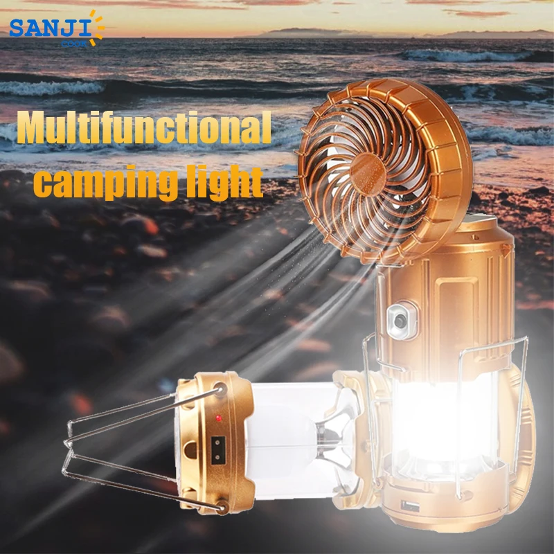 Multifunctional Led Camping Light Rechargeable Camping Lamp Solar Power Charging Portable Fan Lantern Emergency Outdoor Lighting