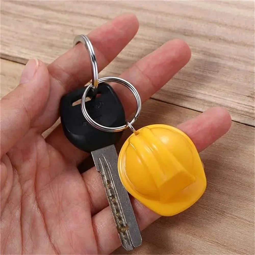 Plastic Helmet Hard Hat Keychains Colorful 3D Mini Safety Helmet Keyring For Men Car Backpack Pendant Creative Engineer Gift
