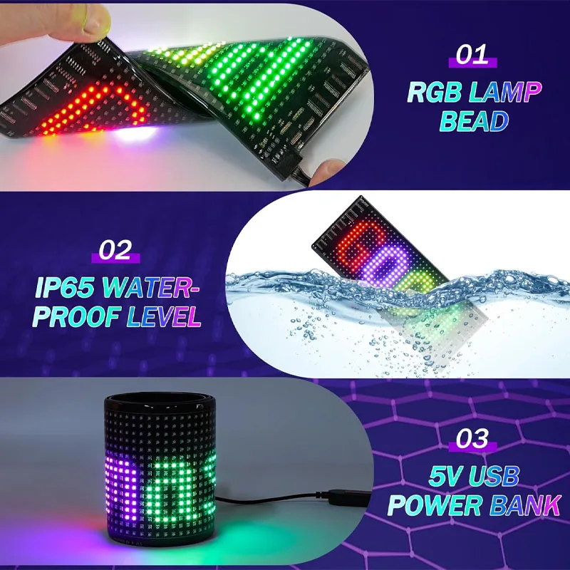 Truck Car Devil Eye LED Pixel Panel Light Remote Control Soft Foldable Lighting Scrolling For Board Windshield