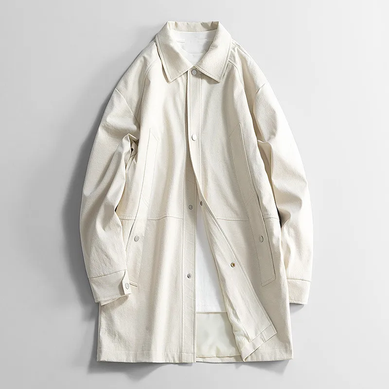 2026 Frühling Herren Lange Jacke Locker Geschnittener Mittellanger Modischer Freizeitmantel Herren Umlegekragen Trenchcoat Modische Oberbekleidung Übergröße