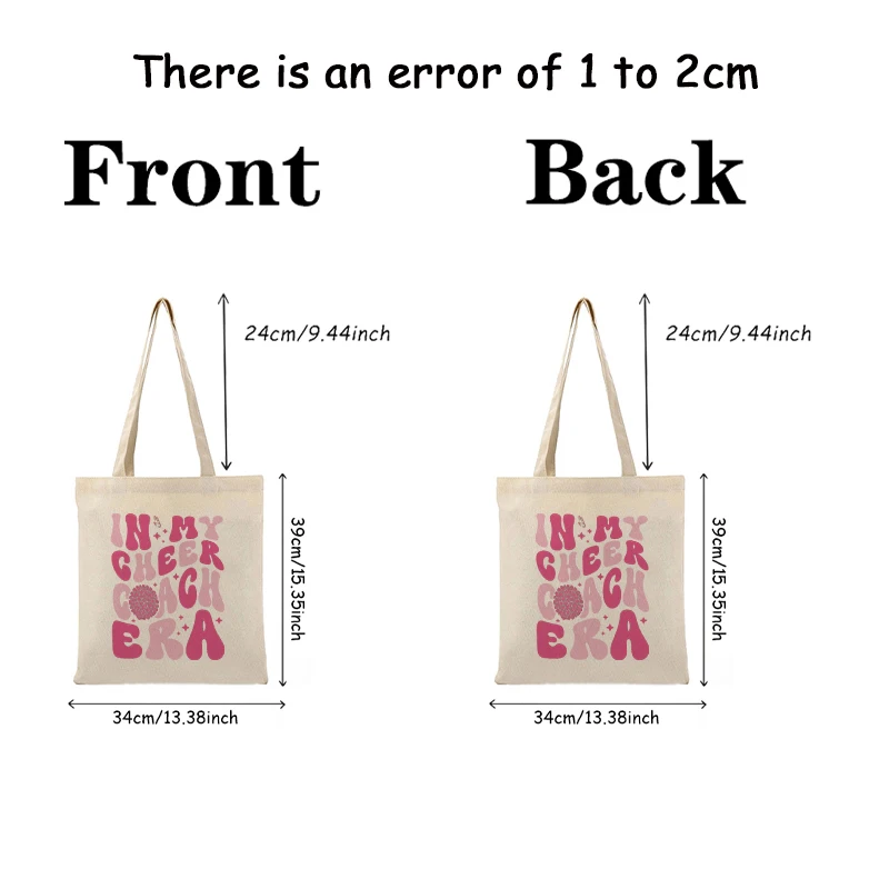 1 pc In My Cheer Coach Era pattern Tote Bag Canvas Shoulder Bag For Travel Daily Commute Women's Reusable Shopping Bag