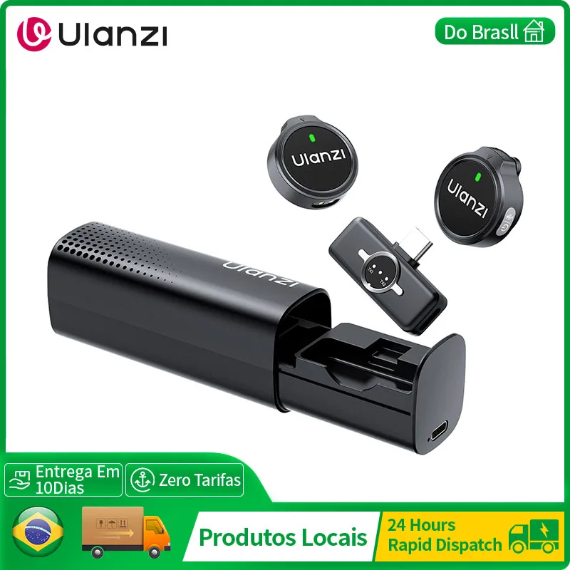 Microfone Sem Fio Ulanzi A21 com Redução de Ruído AI, Microfone de Lapela Magnético para iPhone 17 16 15 para Vídeo, Vlog e Entrevista
