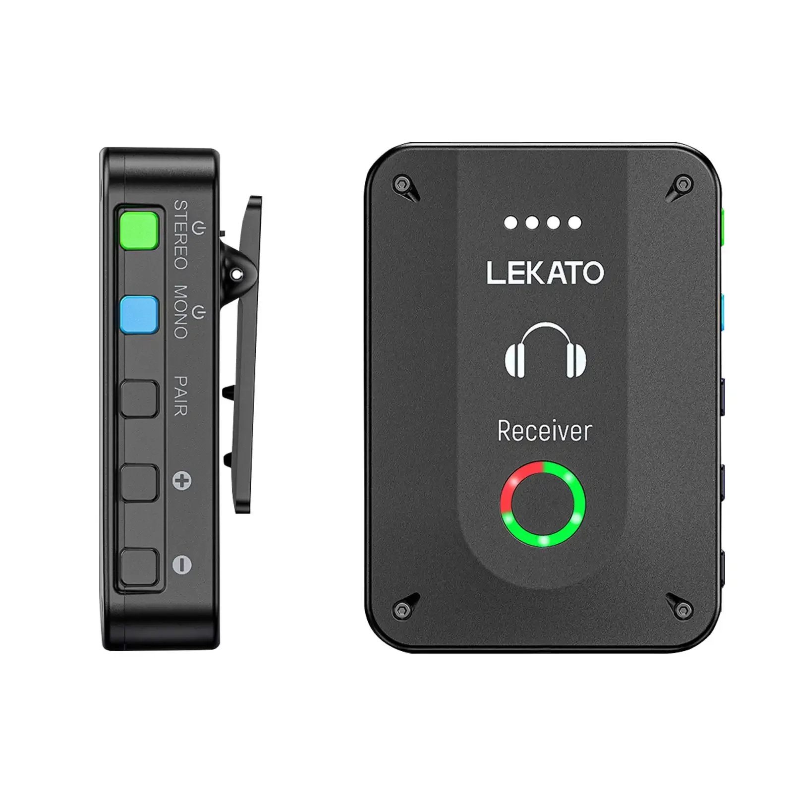 Lekato Ms-02 Sistema Iem sem fio - Monitores intra-auriculares estéreo de 2,4 GHz com transmissor/receptor de cinto - sincronização automática para uso ao vivo e em estúdio