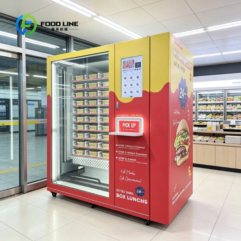 Máquina Expendedora de Comida con Pantalla Táctil para Pasta, Ramen, Hamburguesas y Sándwiches, con Horno Microondas y Calentador de Loncheras Congeladas