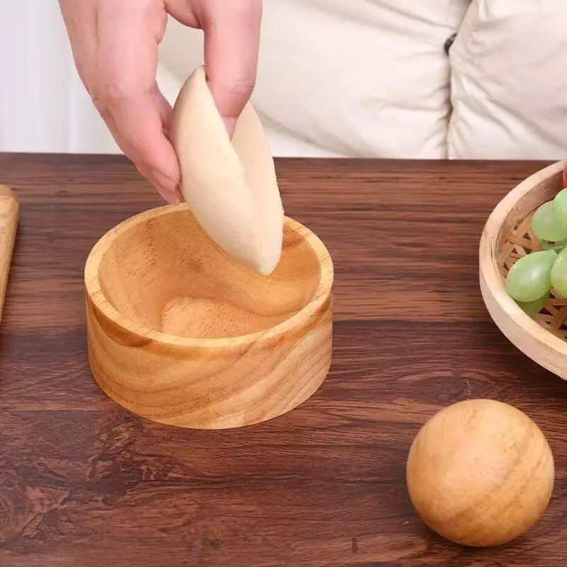 1 Set Wooden Dumpling Skin Maker Pastry Tool Round Shape Dumpling Wrapper Skin Making Mold DIY Reusable Dough Pressing Tool