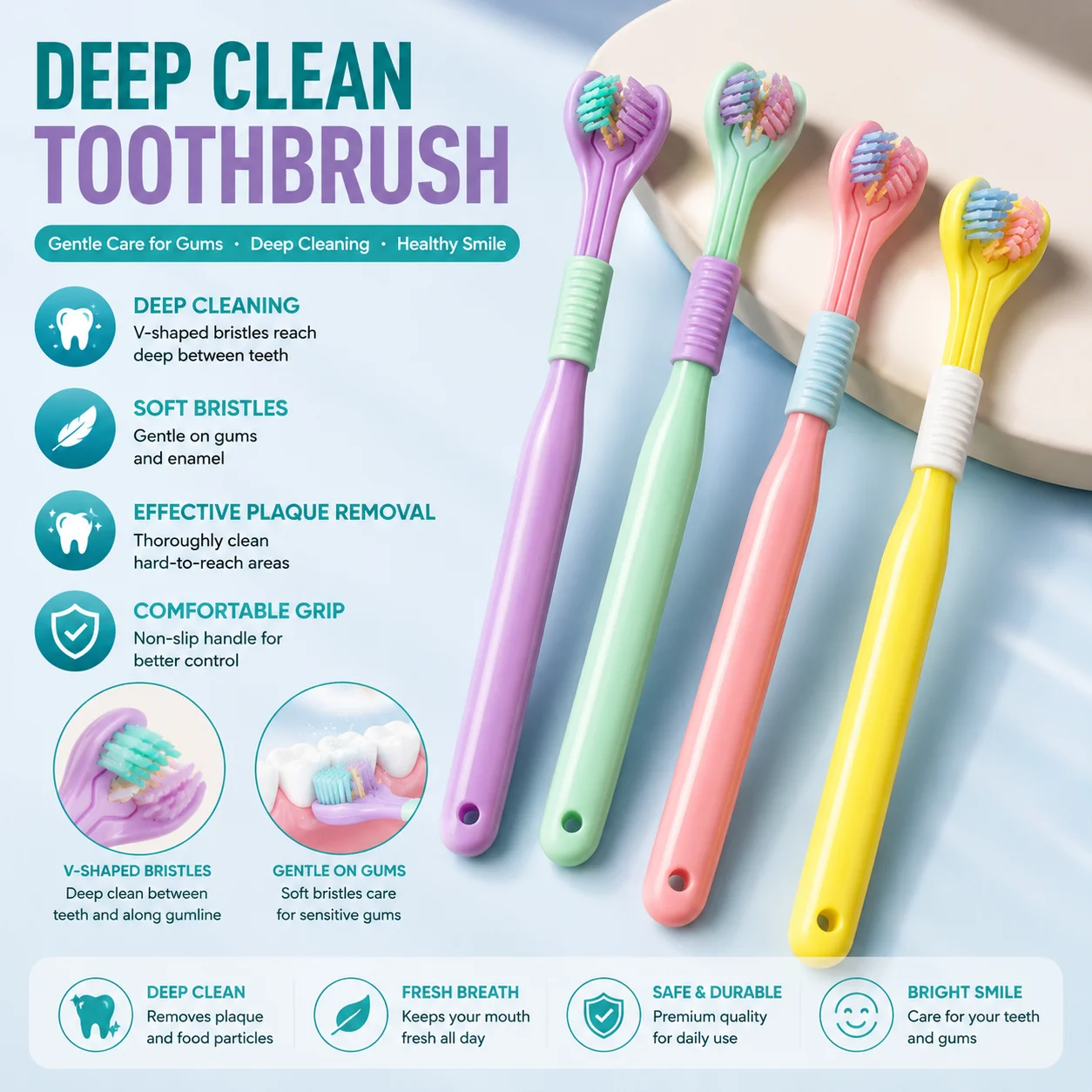 Three‑Sided Adult Manual Toothbrush, Premium Ultra‑Fine Soft Bristles, Gentle Brush for Daily Teeth & Gum Oral Care