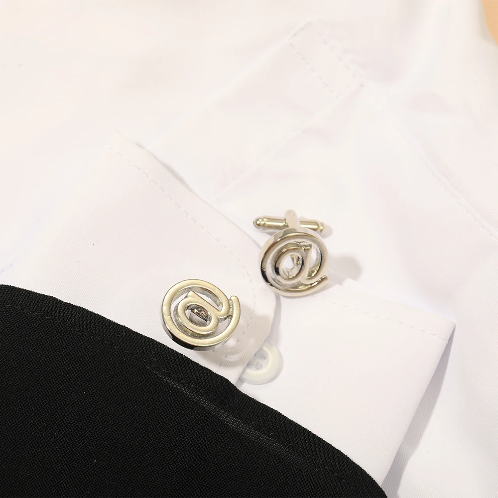 2 Pcs Symbol @ Mens Cufflinks Set Email Application Cuff Links Boys French Shirt Tuxedo Blouse Sleeve Button Personality Jewelry