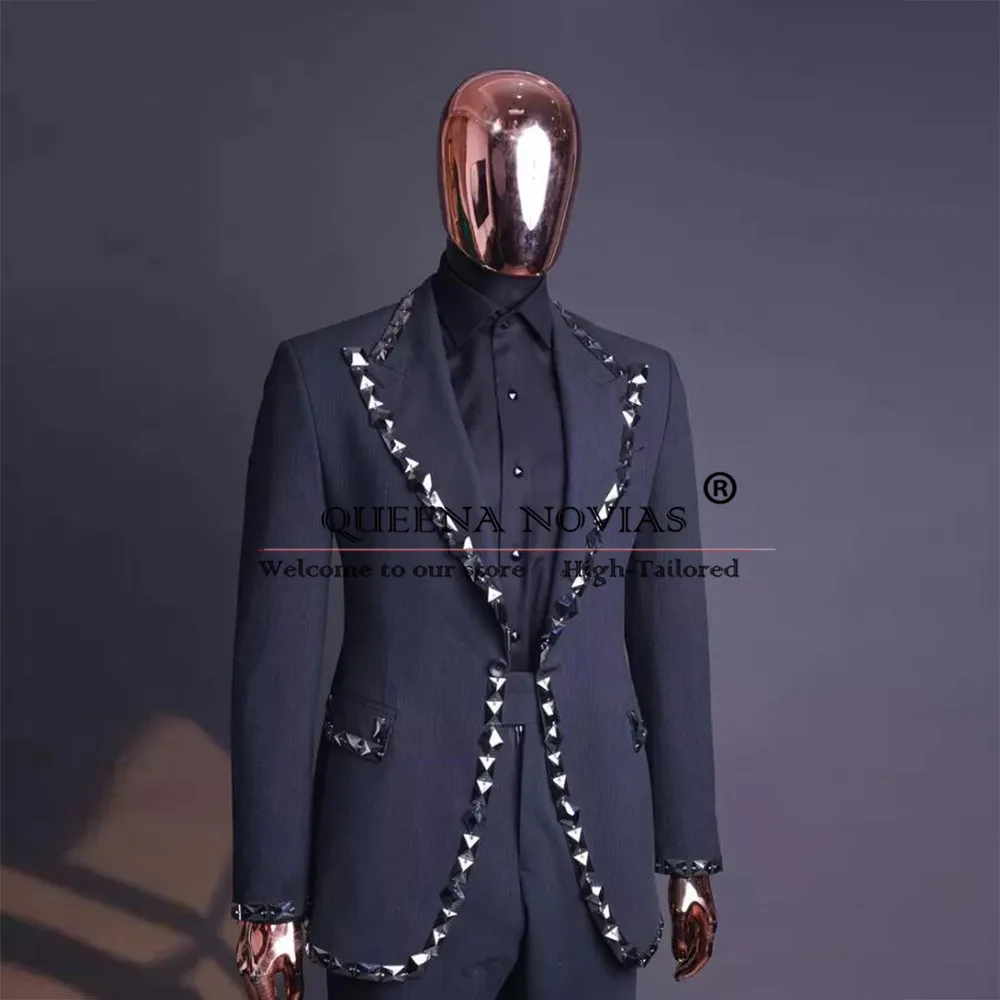 Exclusive Beaded Stones Suits Men Formal Party Single Breasted Jacket Pants 2 Pieces Groom Wedding Tuxedos Customized Man Dress