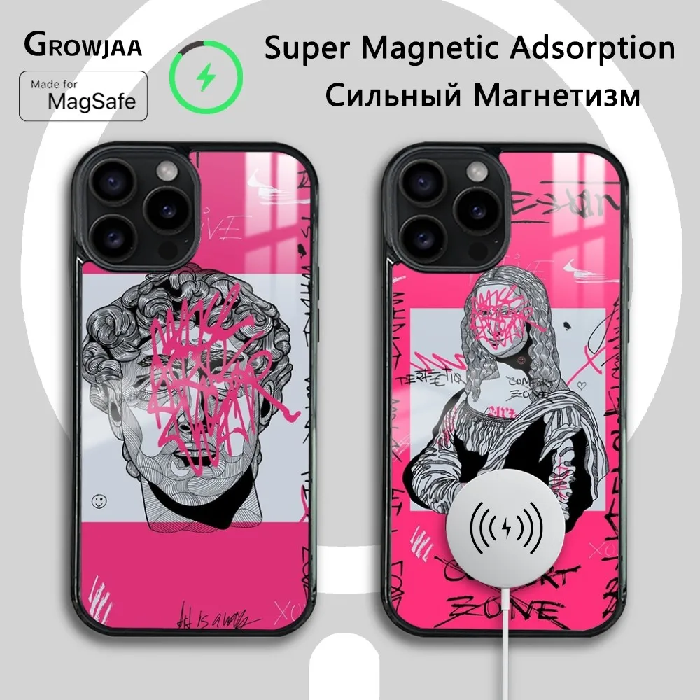 Graffiti David Mona Lisa Art Strong Magnetic Phone Case For iPhone 15 14 13 12 11 Pro Max Plus Magsafe Wireless Charging Cover