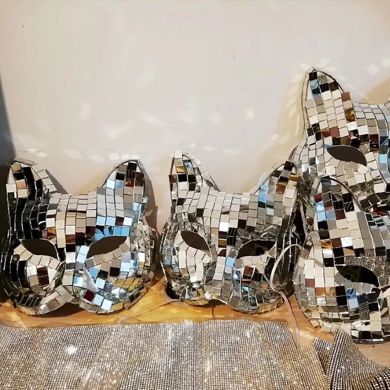 Traje con lente de espejo plateado, máscara de zorro, mujer de negocios, disfraces sexys para actuación en discoteca, ropa de fiesta para chica, escenario, DJ