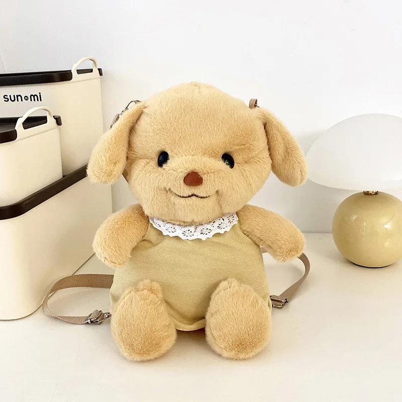 Novo bonito poodle cão de pelúcia mochila amarelo filhote de cachorro plushie boneca kawaii simulação anime brinquedo de pelúcia presentes para namorada