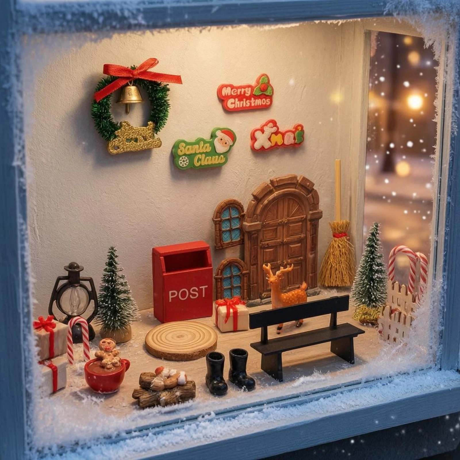 

43 Pieces Mini Christmas Scene Set Painted Miniature Holiday Display Seasonal Decoration Printed Lettering