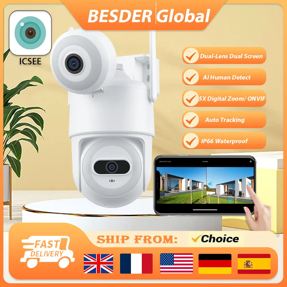 8MP 4K Wifi Street IP camera Dual Lens Dual Screens Outdoor Wireless Camera Ai Auto Tracking CCTV Security Video Surveillance