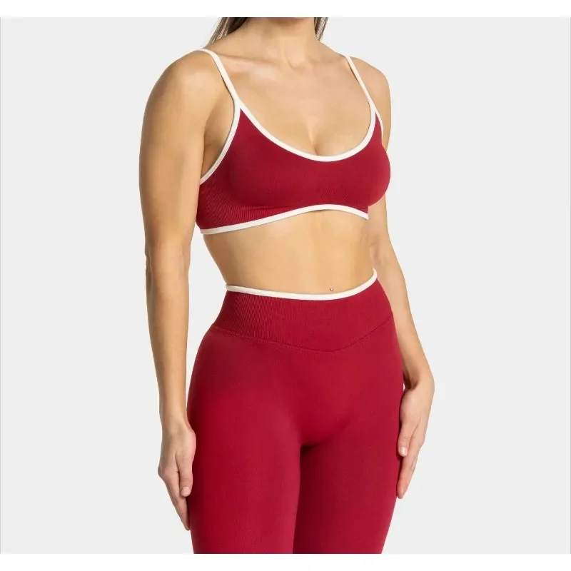 Summer Seamless Yoga Tops Women Solid Color Gym Sports Bra Sexy Backless Knit Bra with Chest Cushion Suspender Breathable Bra