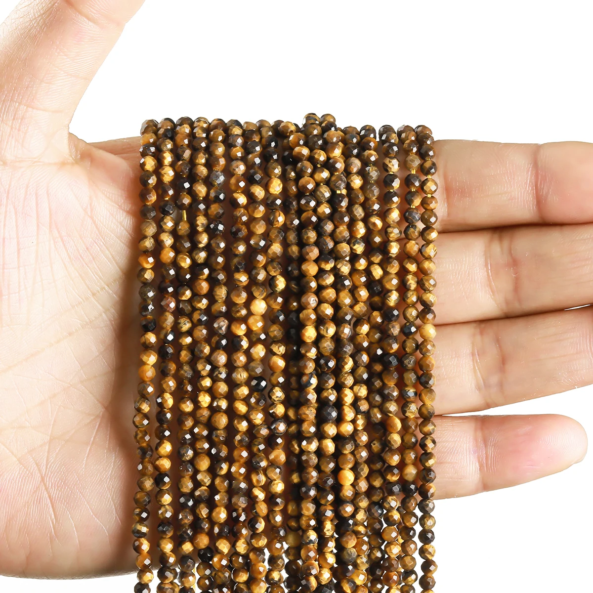 2, 3, 4 mm facettierte natürliche gelbe Tigerauge-Steinperle, rund, lose Distanzperle für Schmuckherstellung, DIY-Halskette, Armband, Zubehör