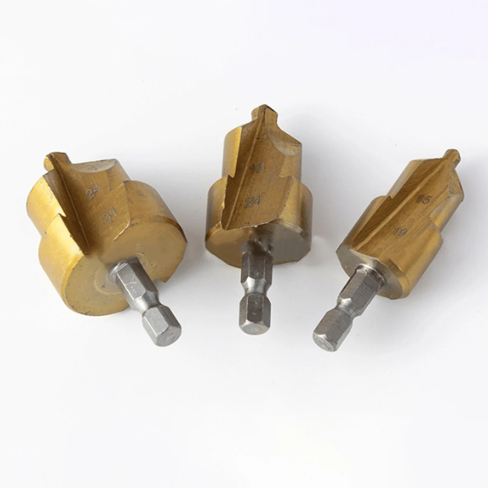 3-1pcs HSS Hexagonal Handle PPR Lifting Drill Bits For-Water Pipe Woodworking Reamer Chamferer Step Drill 20/25/32mm Gold