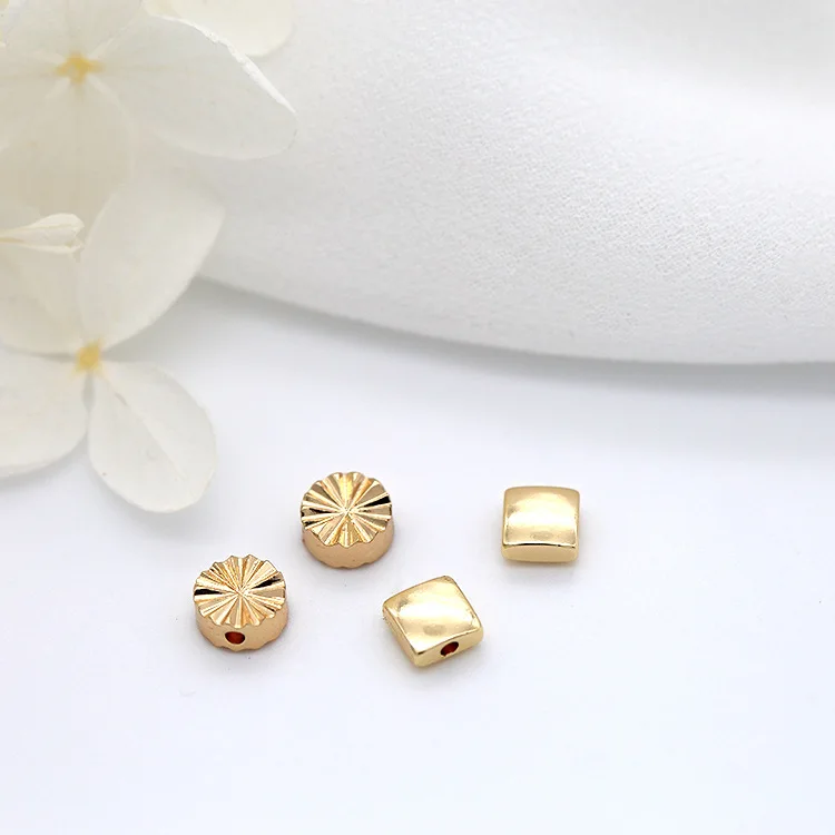 20 Buah 5MM 6MM 14K Warna Emas Berlapis Kuningan Square Gelang Manik-manik Berkualitas Tinggi Diy Perhiasan aksesoris