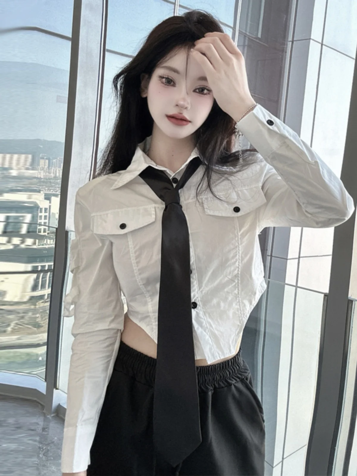 

ort Svel Нерегулярный подол College Sle irt для молодых женщин Модный принт в горошек Slim Fit Long Sve irt