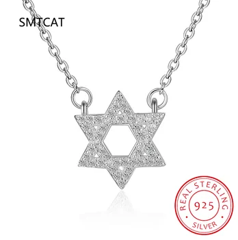 Collar con colgante de estrella de David de Plata de Ley 925, ajuste pavimentado CZ para mujer, regalo de cumpleaños, joyería fina de moda BSN290