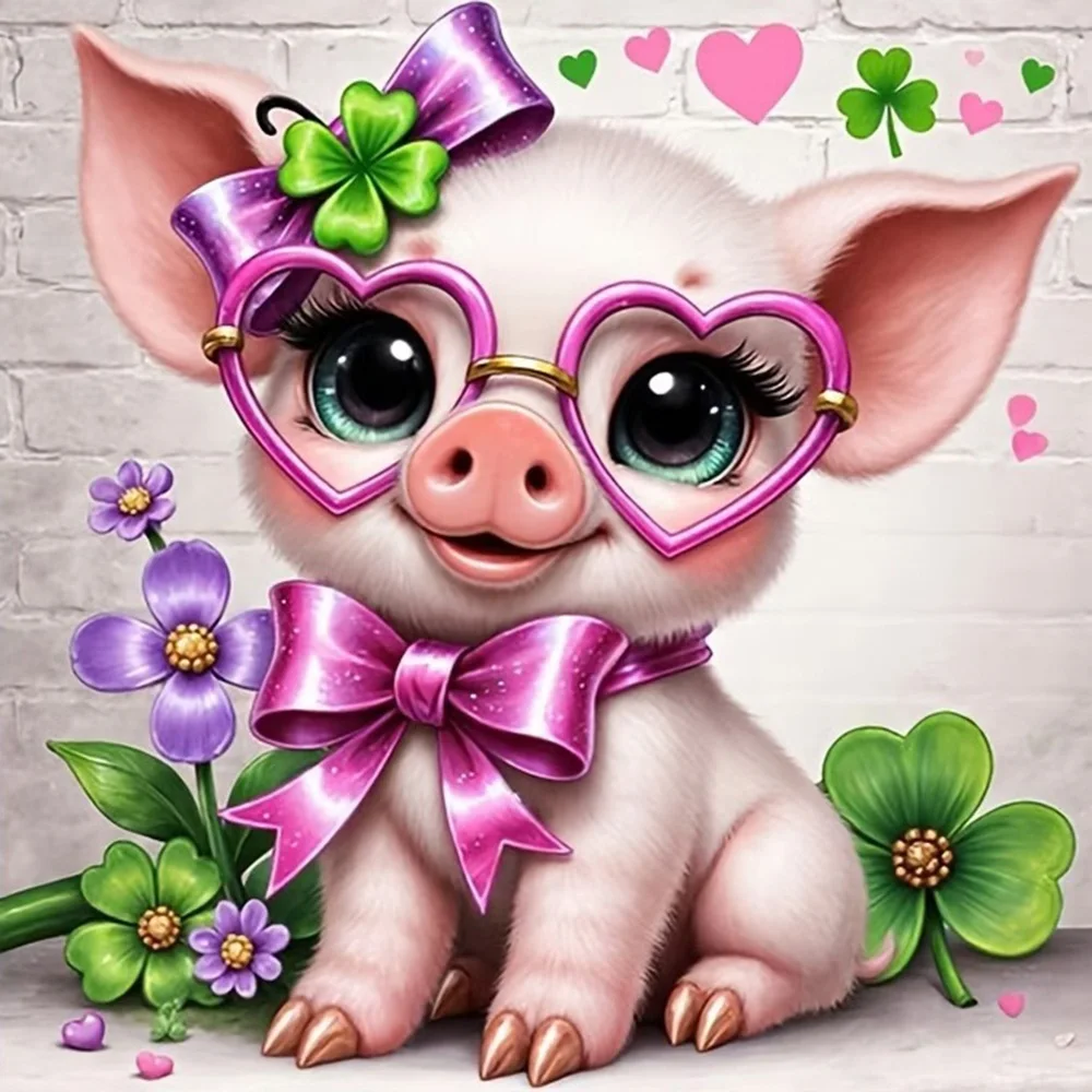EverShine Diamond Painting Schwein 5D Full Drill Mosaik Blume DIY Stickerei Tierhandwerk und Kunstbedarf Kit Heimdekoration