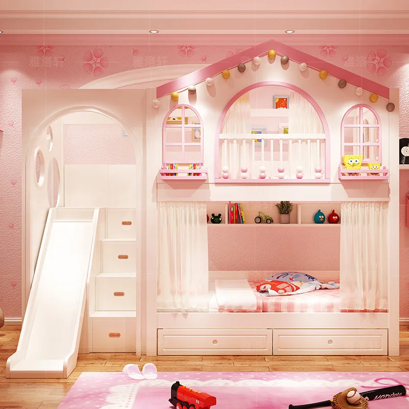 سرير الأطفال، سرير الأميرة، سرير Dream Castle Treehouse، سرير بطابقين من نفس العرض، غرفة النوم، مساحة معيشة مدمجة