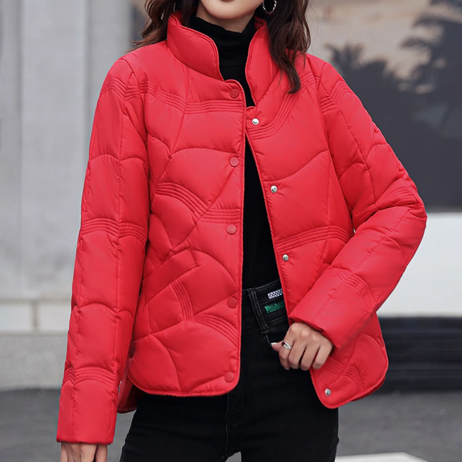 Oversized Lightweight Women Cotton Coat Autumn Winter Padded Jackets 2024 New Fashion Stand Collar Down Cotton Coat Female Parka