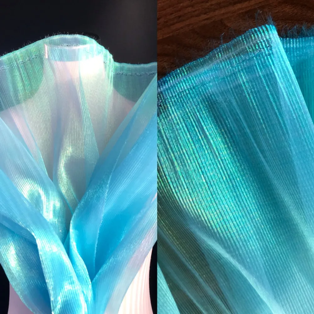 

100x150cm Organza Fabric Straighten Pleated Designer Cloth Colorful Mermaid Fairy Apparel Sewing Fabrics