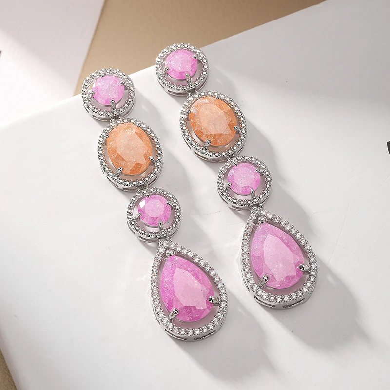 SENYU Fashion Candy Color Big Egg Shape Zircon Long Drop Earrings Women Wedding Water Drop Dangle Earrings for Nigeria Jewelry