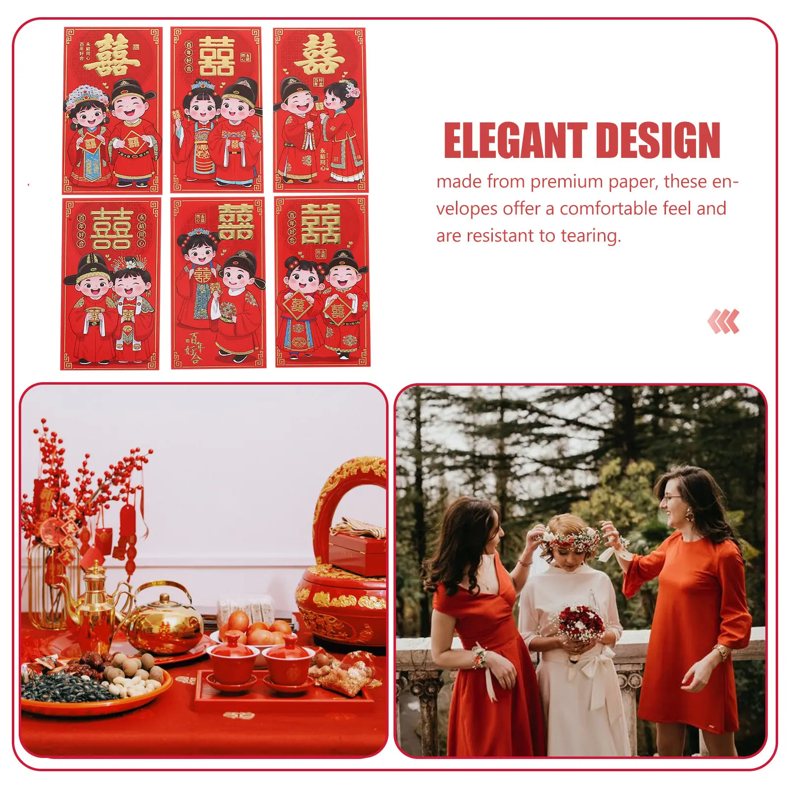 

6 шт. красных свадебных конвертов в китайском стиле, очаровательные традиционные конверты для денег на удачу для свадебных торжеств, китайские карманные конверты