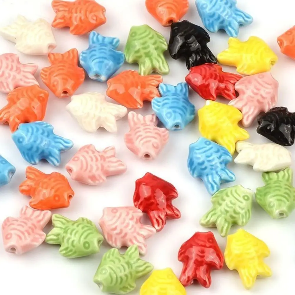 10pcs Handmade Craft Fish-shaped Bead Ceramic Fashion Ceramic Spacer Loose Beads 3D Necklace Earrings Jewelry Making Material