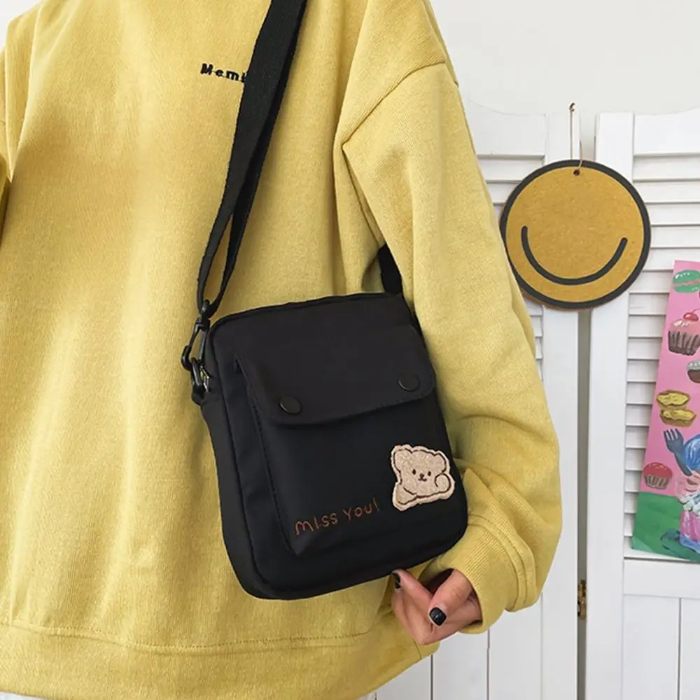 Bolso cruzado de lona para mujer, bandolera pequeña de hombro con diseño de oso, a la moda