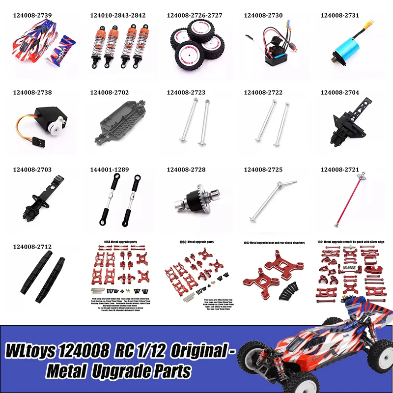 

WLtoys 124008 RC 1/12 Original Metal Upgrade Parts Swing Arm Tire Chassis Motor Receiver Car Accessories