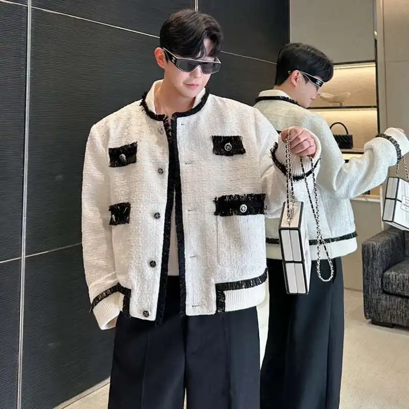 LUZHEN 2025 Spring Color Contrast Pockets Decorate Design Round Neck Casual Coat Men's Original Elegant Fashion Jacket LZ8413
