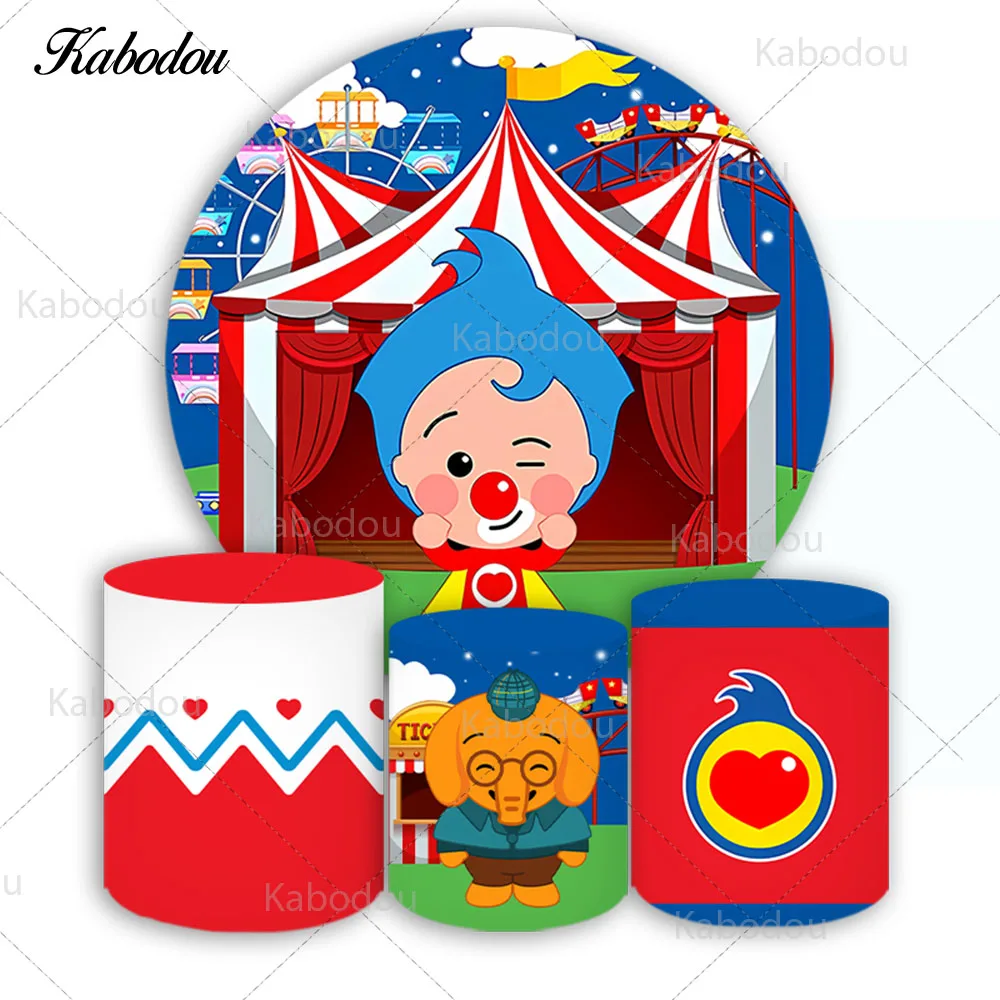 Kabodou Plims Round Backdrop Cover For Kids Birthday Cute Colorful Circle Photo Background Booth Cylinder Covers Vinyl Polyester